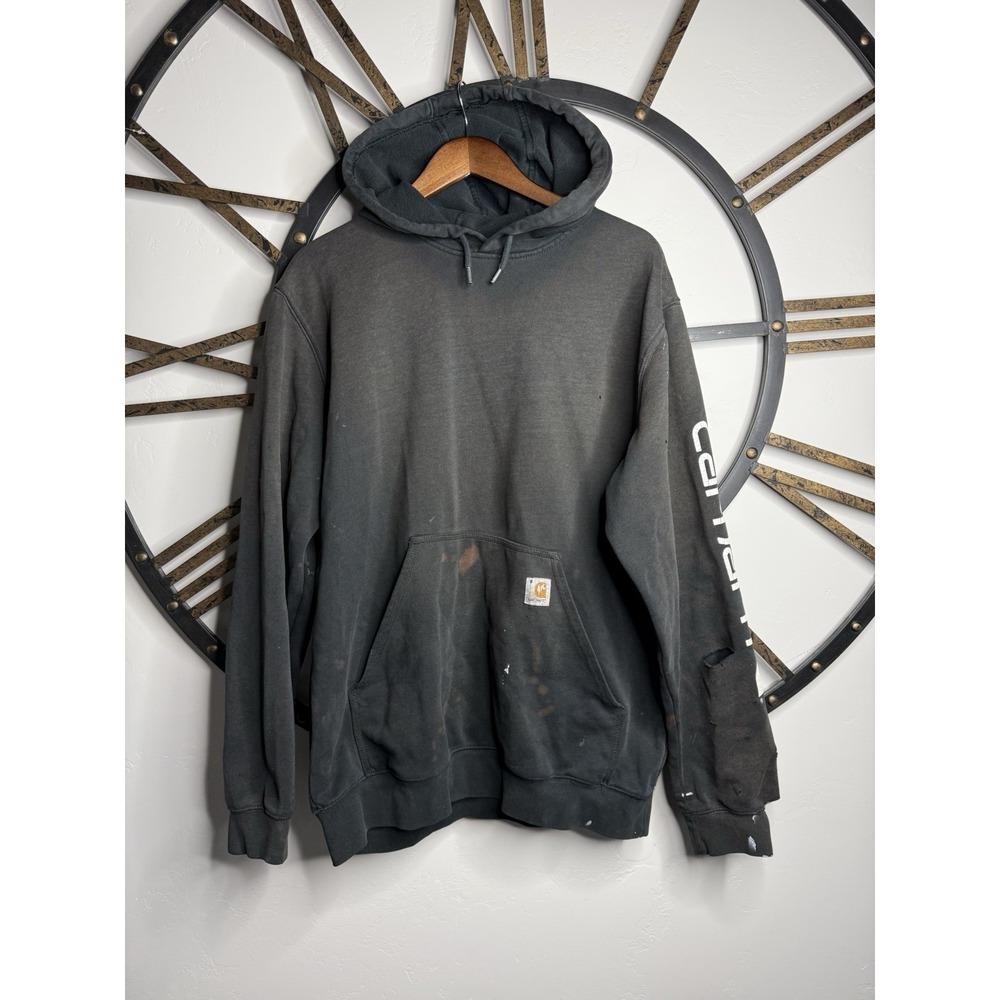 Carhartt Distressed Black Knit Loose Fit Hooded Pullover Men's L Long Sleeve